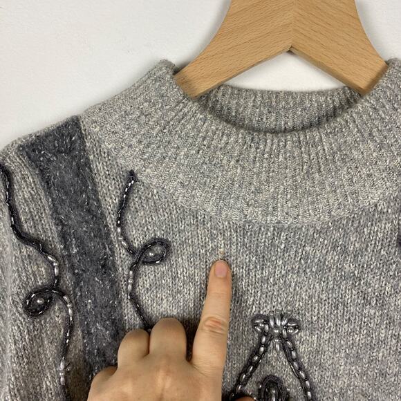 VTG Santoria Womens Beaded Sweater Size M Silk Blend Gray Ugly Christmas Glam - Picture 4 of 12